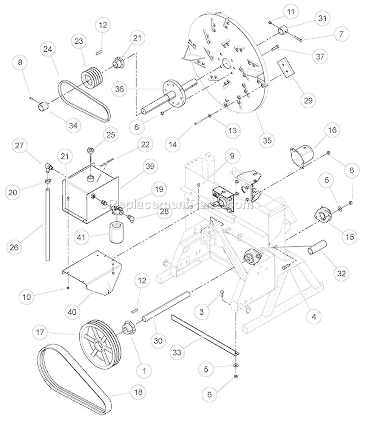 DiskáAndáPulleyáAssembly Diagram and Parts List for CHF9540H 76854 Bear Cat Chipper Shredder